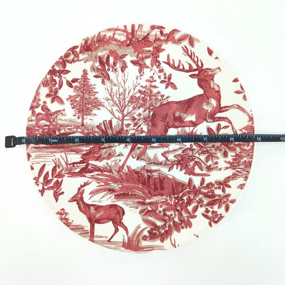 Pottery Barn Alpine Toile Deer Salad Plate White Red Christmas Dish Replacement - Picture 4 of 6